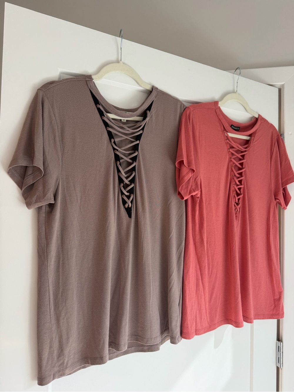 Express One Eleven Lace Up V Neck T-Shirts 2 Pack Bundle